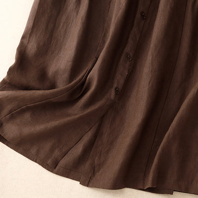 Buddha Stones A-line Buttons Slit Design Elastic Waist Cotton Women's Skirt With Pockets - image 5