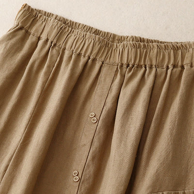 Buddha Stones A-line Buttons Slit Design Elastic Waist Cotton Women's Skirt With Pockets - image 20
