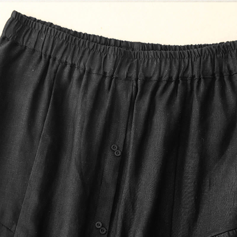 Buddha Stones A-line Buttons Slit Design Elastic Waist Cotton Women's Skirt With Pockets - image 7