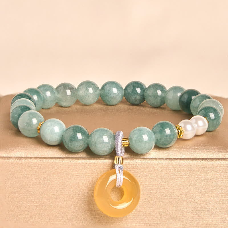 Buddha Stones Blue Jade Peace Buckle Pearl Beads Prosperity Bracelet - Jade(Wrist circumference: 15-16cm) - image 1