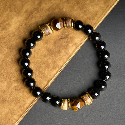 Buddha Stones Black Obsidian Beads Sectional Tiger Eye Stone Purification Bracelet - image 3