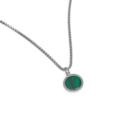 Buddha Stones Natural Stone Turquoise Tiger Eye  Lazurite Malachite Titanium Steel Purification Necklace Pendant - Malachite - image 23