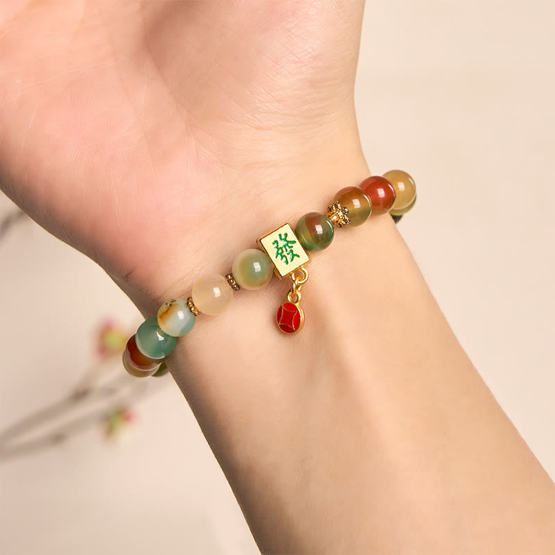 Foviel Natürliche Pfau Achat Münz Mut Armband