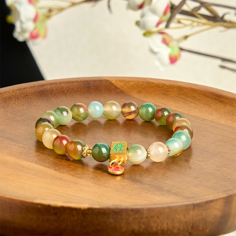 Foviel Natürliche Pfau Achat Münz Mut Armband