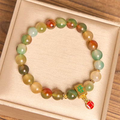 Foviel Natürliche Pfau Achat Münz Mut Armband