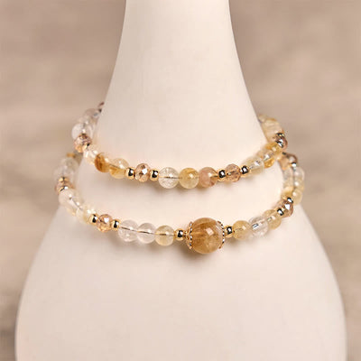 Bracelet double épaisseur Foviel en perles de cristal rose et citrine naturelle pour le plaisir et la créativité