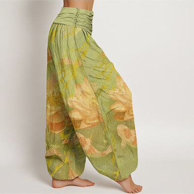 Buddha Stones Cotton Casual Lotus Flower Koi Fish Pattern Women's Harem Pants - image 9