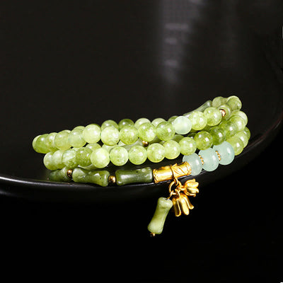 Foviel Retro Multilayer Lily of the Valley Bamboo Green Chalcedony Strength Bracelet