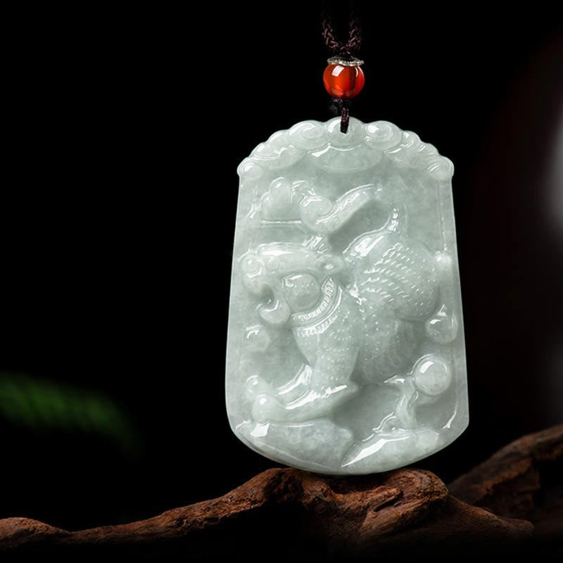 Foviel Natural Jade 12 Chinese Zodiac Abundance Amulet Pendant Necklace