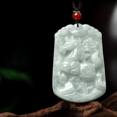 Foviel Natural Jade 12 Chinese Zodiac Abundance Amulet Pendant Necklace