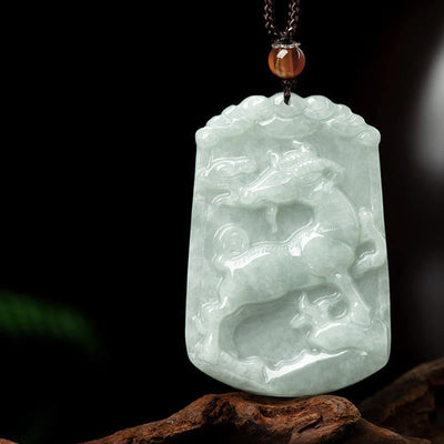 Foviel Natural Jade 12 Chinese Zodiac Abundance Amulet Pendant Necklace