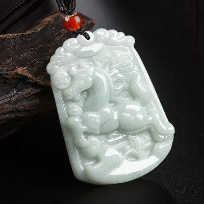 Foviel Natural Jade 12 Chinese Zodiac Abundance Amulet Pendant Necklace