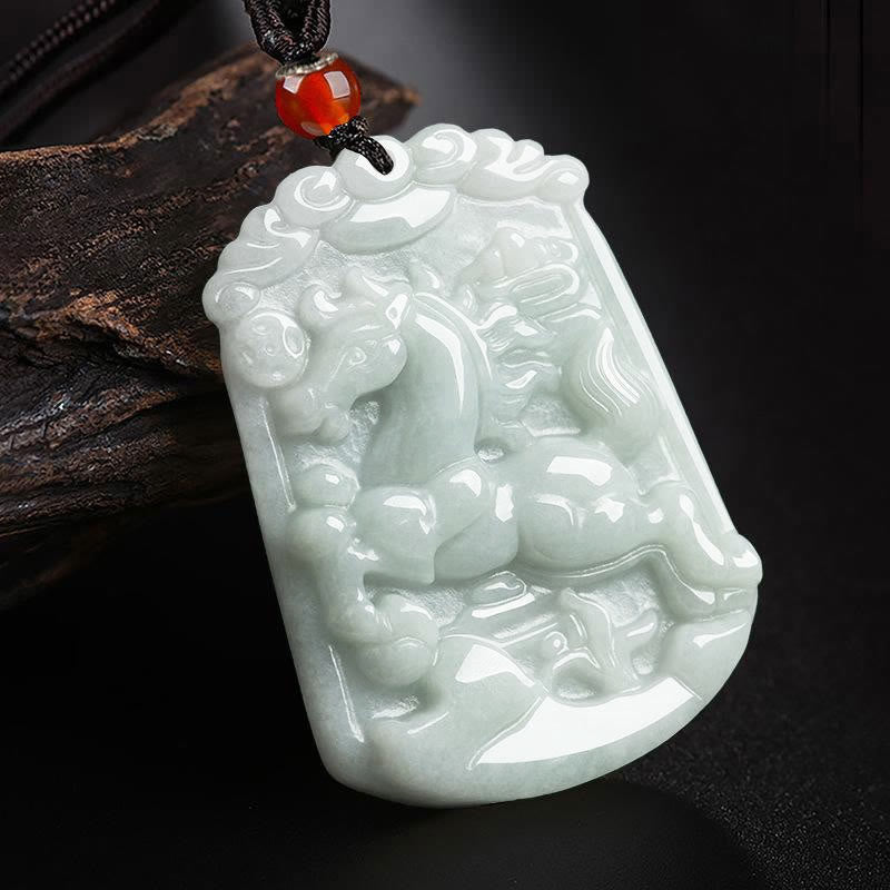Foviel Natural Jade 12 Chinese Zodiac Abundance Amulet Pendant Necklace