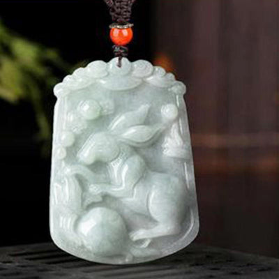 Foviel Natural Jade 12 Chinese Zodiac Abundance Amulet Pendant Necklace