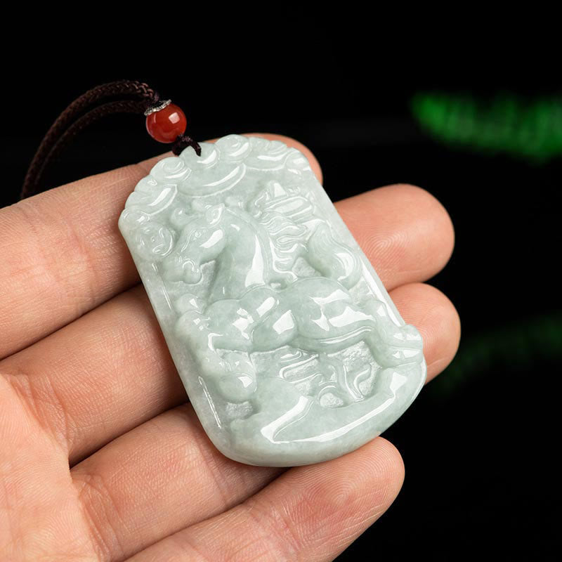 Foviel Natural Jade 12 Chinese Zodiac Abundance Amulet Pendant Necklace