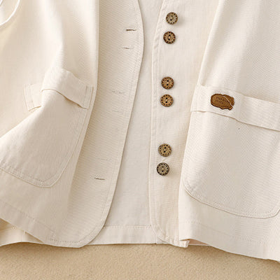 Buddha Stones Solid Color Front Buttons Sleeveless Women's Cotton Waistcoat With Pockets - image 17