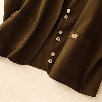 Buddha Stones Solid Color Front Buttons Sleeveless Women's Cotton Waistcoat With Pockets - image 11
