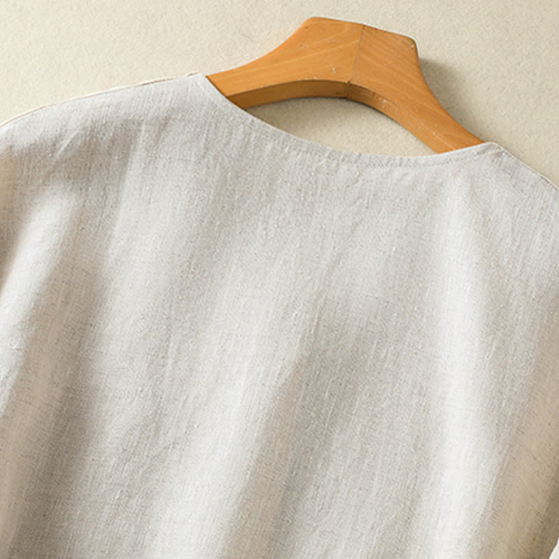 Buddha Stones Casual Spring Plain Buttons Design V-Neck Long Sleeve Women's Cotton Linen Shirt - image 5