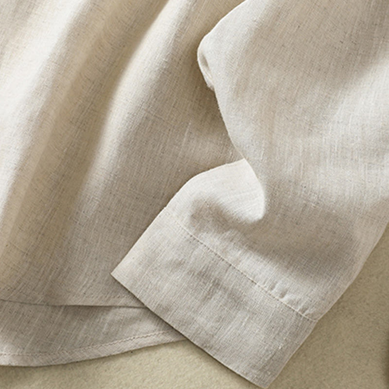 Buddha Stones Casual Spring Plain Buttons Design V-Neck Long Sleeve Women's Cotton Linen Shirt - image 8