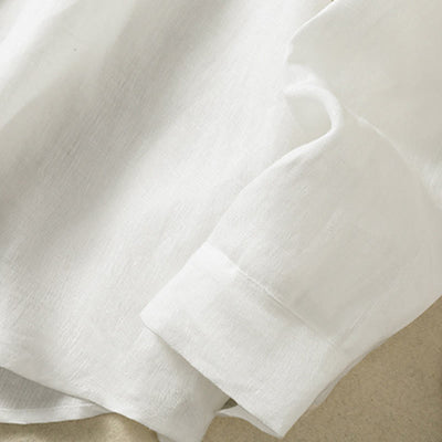 Buddha Stones Casual Spring Plain Buttons Design V-Neck Long Sleeve Women's Cotton Linen Shirt - image 18