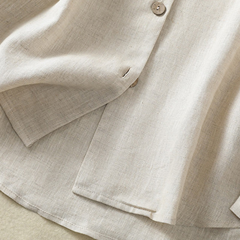 Buddha Stones Casual Spring Plain Buttons Design V-Neck Long Sleeve Women's Cotton Linen Shirt - image 7