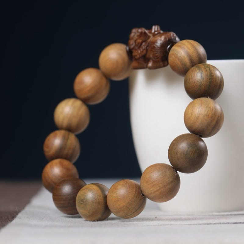 Buddha Stones Green Sandalwood Pixiu Attract Wealth Bracelet - image 2