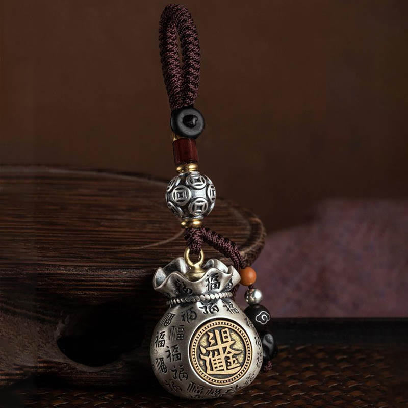 Foviel Fu Character Money Bag Making Money Every Day Fortune Key Chain
