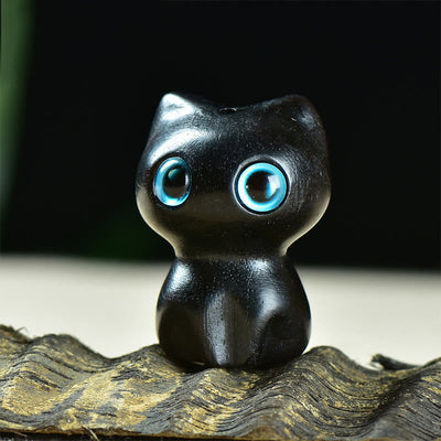 Buddha Stones Ebony Wood Small Leaf Red Sandalwood Cute Cat Animals Calm Decoration - Ebony Wood(33*24*21mm) - image 1