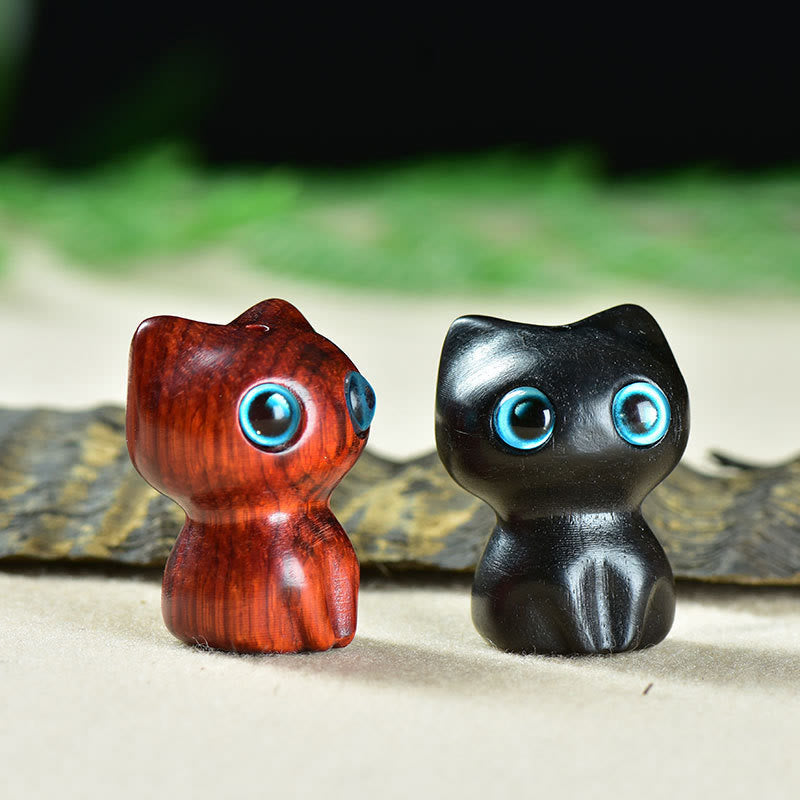Buddha Stones Ebony Wood Small Leaf Red Sandalwood Cute Cat Animals Calm Decoration - image 17