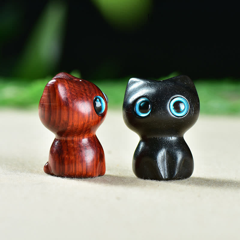 Buddha Stones Ebony Wood Small Leaf Red Sandalwood Cute Cat Animals Calm Decoration - image 20