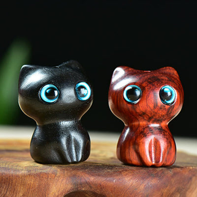 Buddha Stones Ebony Wood Small Leaf Red Sandalwood Cute Cat Animals Calm Decoration - image 12