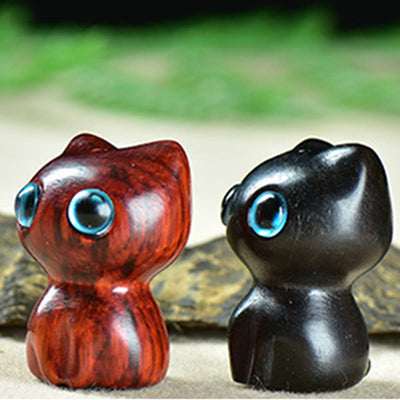 Buddha Stones Ebony Wood Small Leaf Red Sandalwood Cute Cat Animals Calm Decoration - image 13