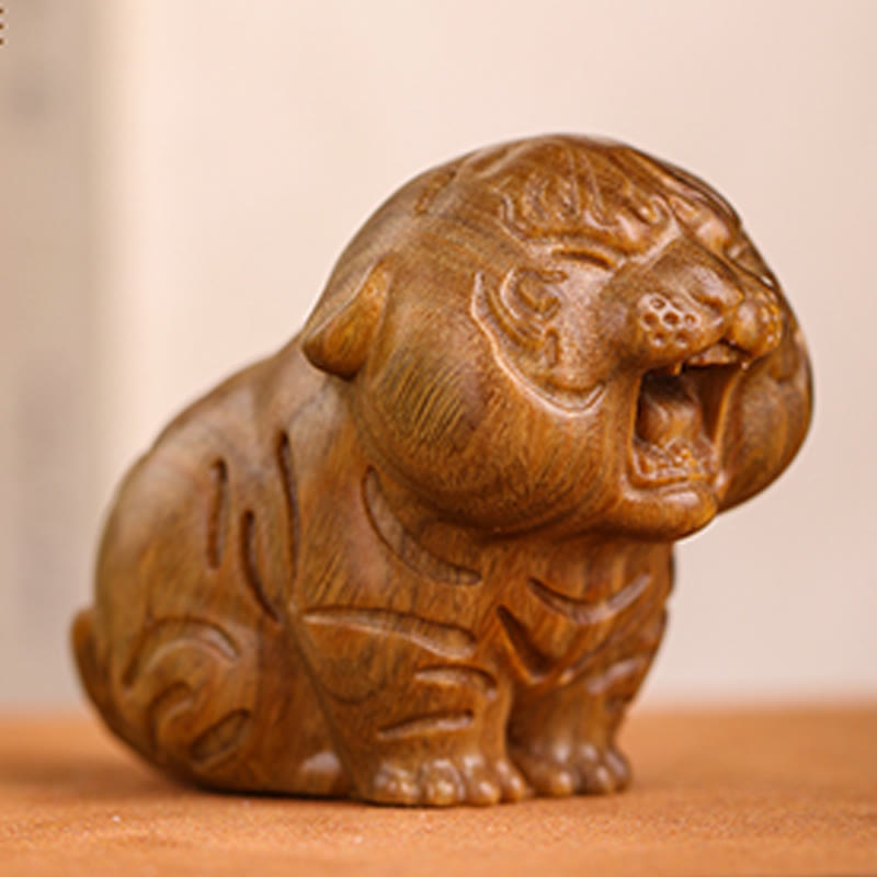 Buddha Stones Green Sandalwood Cute Tiger Animals Positive Decoration - image 2