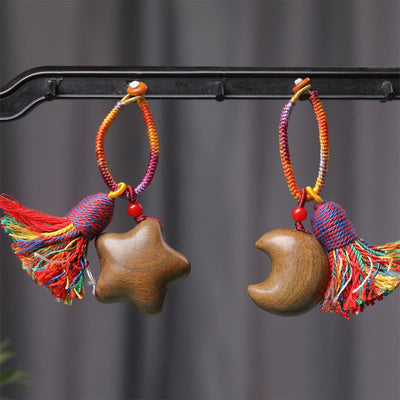 Buddha Stones Tibetan Colored Rope Green Sandalwood Star Moon Peace Key Chain - image 4