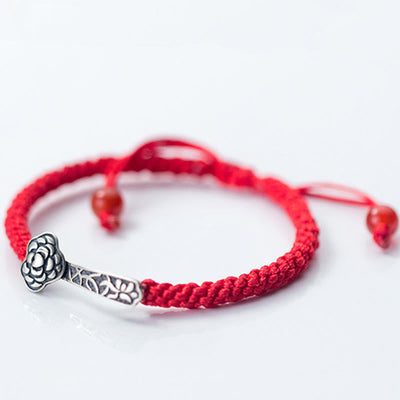 Buddha Stones Retro 925 Sterling Silver Ruyi As One Wishes Red String Braided Luck Bracelet - image 3