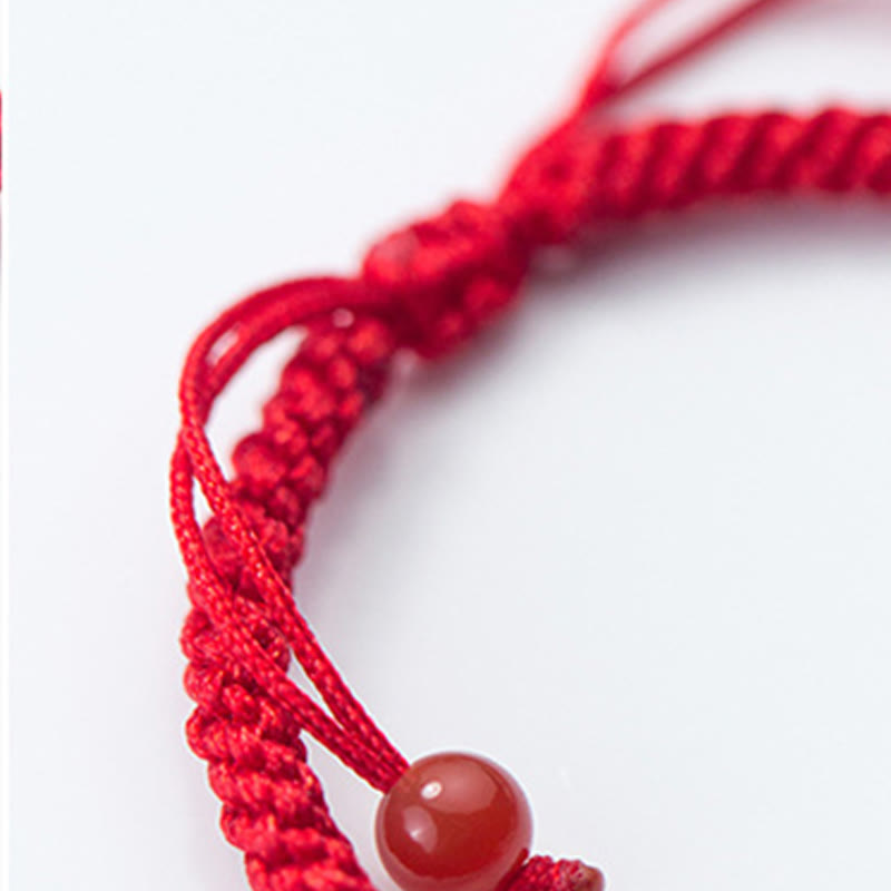 Buddha Stones Retro 925 Sterling Silver Ruyi As One Wishes Red String Braided Luck Bracelet - image 11