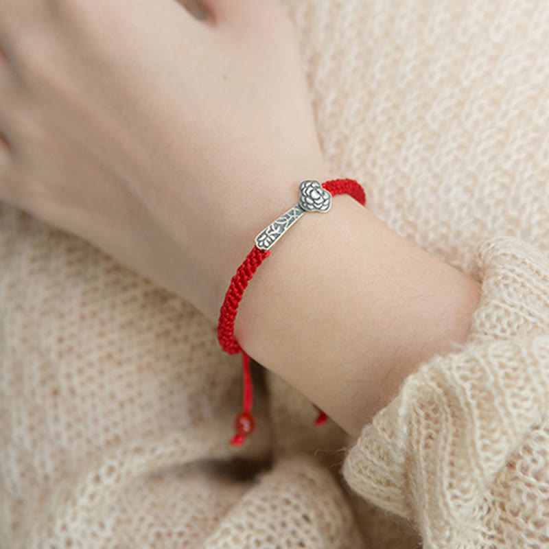 Buddha Stones Retro 925 Sterling Silver Ruyi As One Wishes Red String Braided Luck Bracelet - image 13
