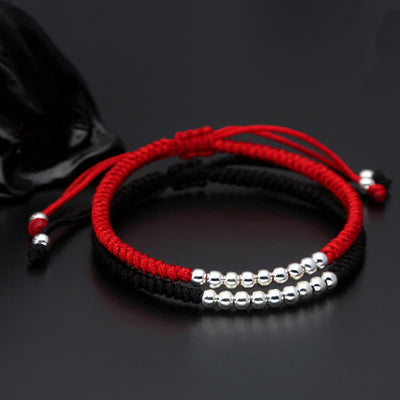 Buddha Stones Retro 925 Sterling Silver Simple Beads Knot Design Luck String Bracelet - image 3