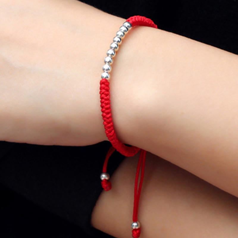 Buddha Stones Retro 925 Sterling Silver Simple Beads Knot Design Luck String Bracelet - image 6