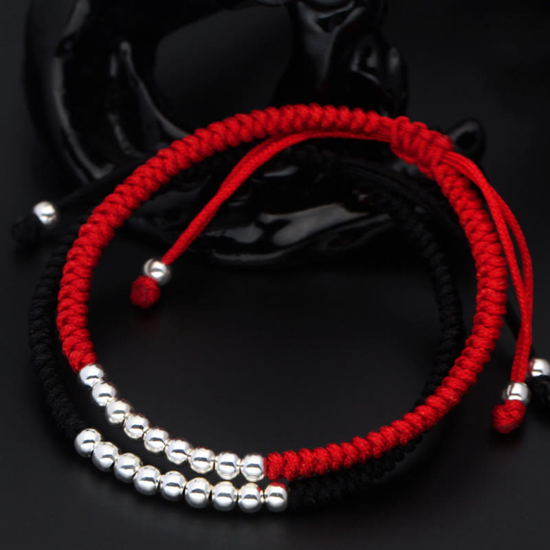 Buddha Stones Retro 925 Sterling Silver Simple Beads Knot Design Luck String Bracelet - image 5