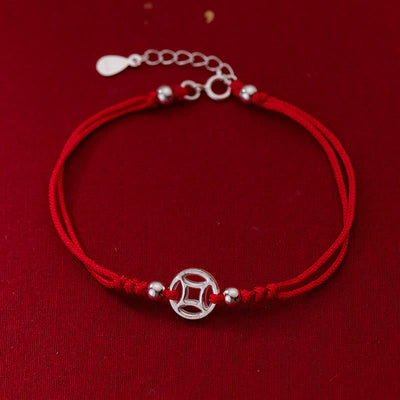 Buddha Stones 925 Sterling Silver Hollow Copper Coin Luck String Bracelet - 925 Sterling Silver(Wrist Circumference: 15-18cm) - image 1
