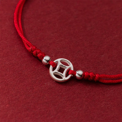 Buddha Stones 925 Sterling Silver Hollow Copper Coin Luck String Bracelet - image 4