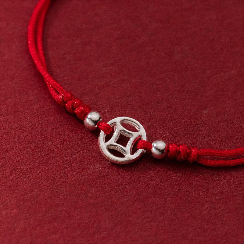 Buddha Stones 925 Sterling Silver Hollow Copper Coin Luck String Bracelet - image 4