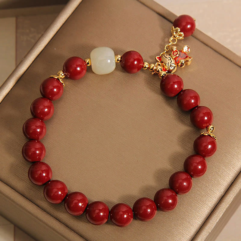 Buddha Stones Natural Lucky Cat Pendant Cinnabar Blessing Bracelet - image 10