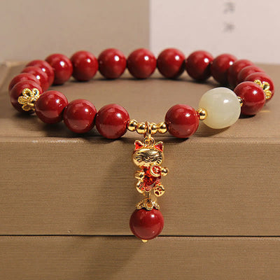 Buddha Stones "Wishing You Good Fortune and Joy" Cat Cinnabar Bracelet Includes Gift Message Card - image 1