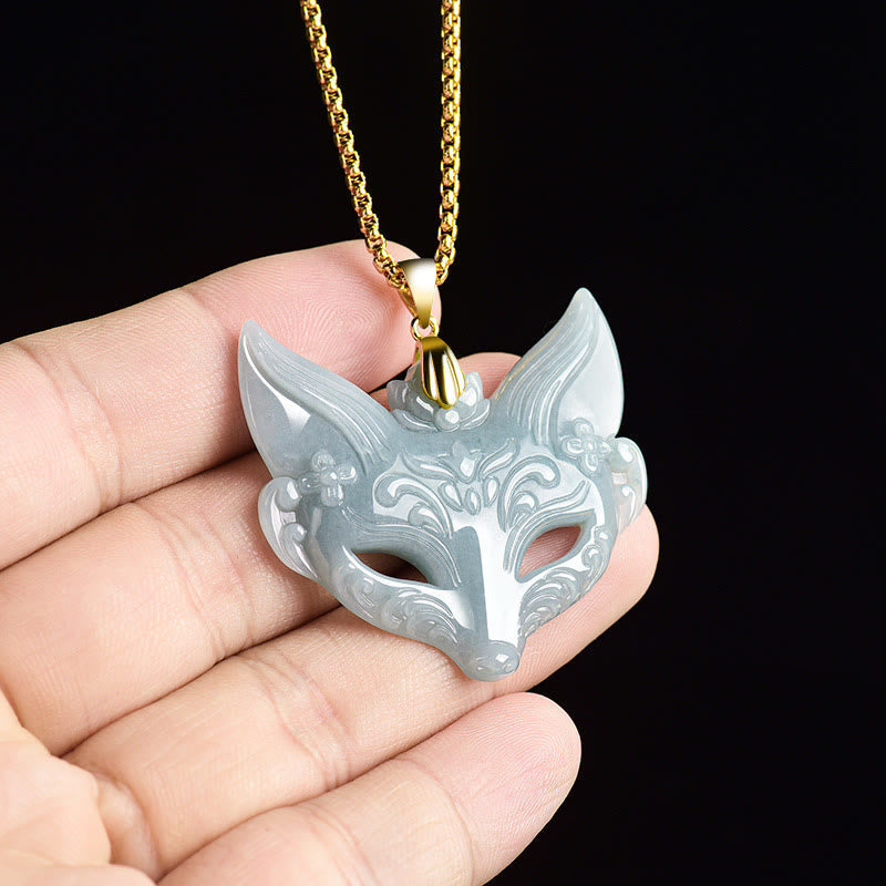 Buddha Stones Fox Mask Jade Titanium Steel Necklace Luck Pendant - image 4