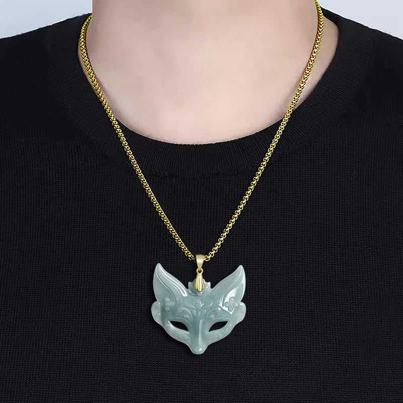 Buddha Stones Fox Mask Jade Titanium Steel Necklace Luck Pendant - image 9