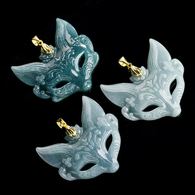 Buddha Stones Fox Mask Jade Titanium Steel Necklace Luck Pendant - image 10