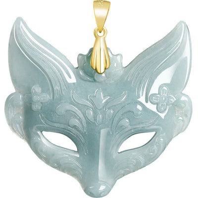 Buddha Stones Fox Mask Jade Titanium Steel Necklace Luck Pendant - image 12