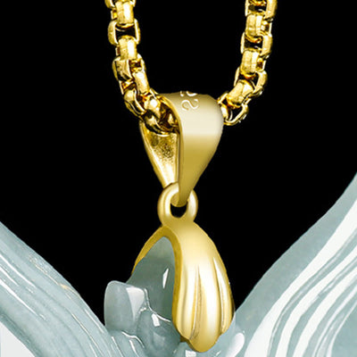 Buddha Stones Fox Mask Jade Titanium Steel Necklace Luck Pendant - image 2